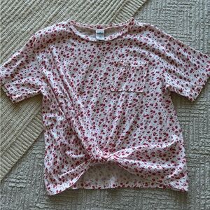 Melrose and Market Pink Floral Crew Neck Pocket Tee